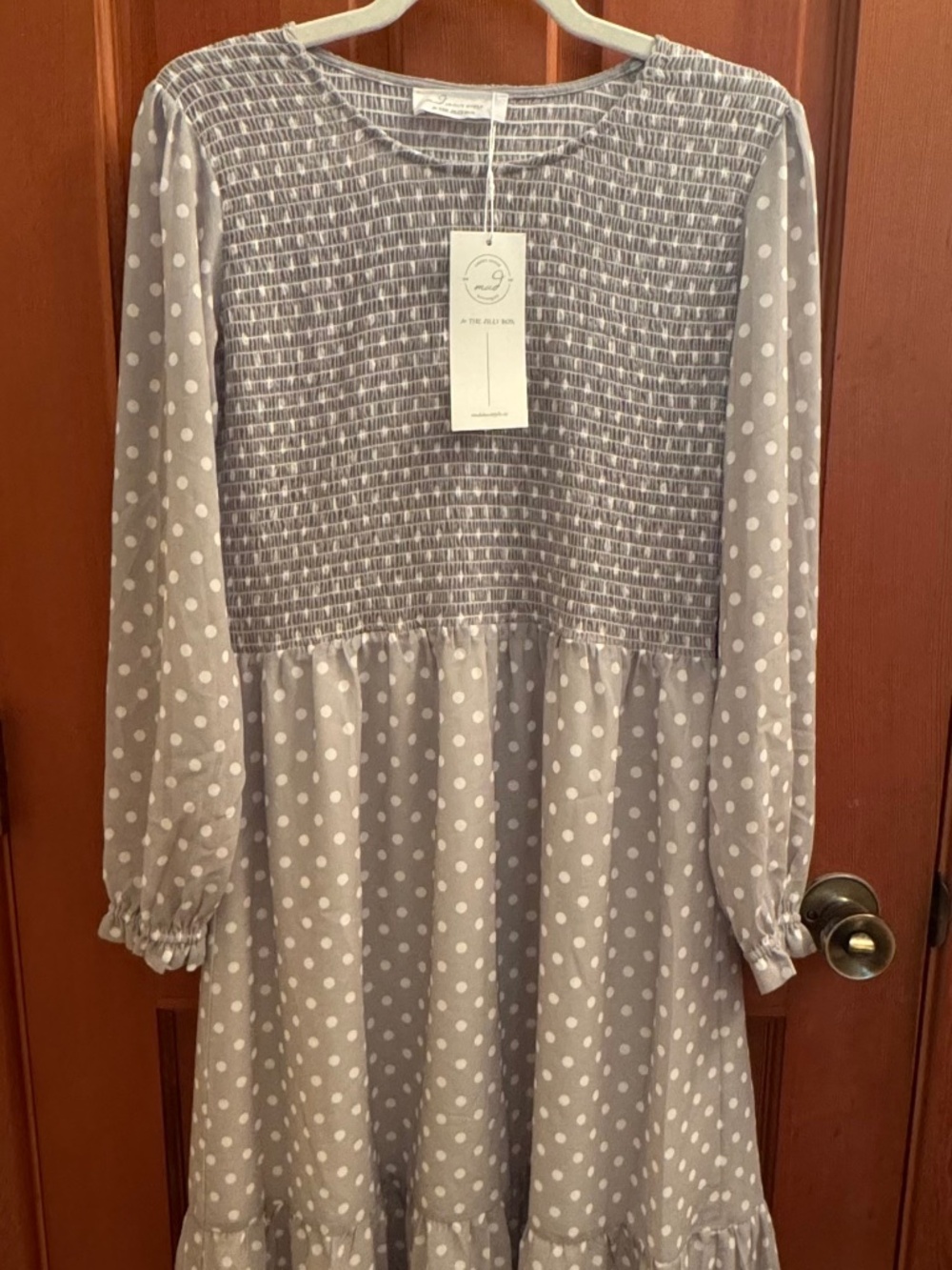 NWT Mad About Style for the Jilly Box "The Grace Midi" Grey Polka Dot Size: M